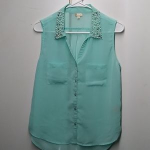 (Large) Marisol Tiffany Blue blouse, pearl studded